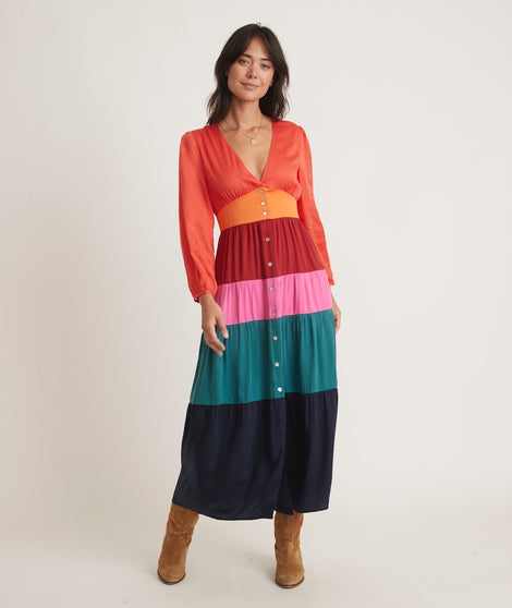 Maeve Colorblock Maxi Dress in Multi Colorblock
