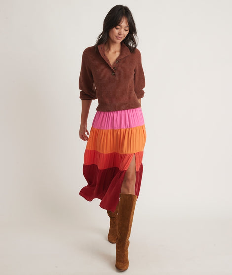 Maeve Midi Skirt in Multi Colorblock