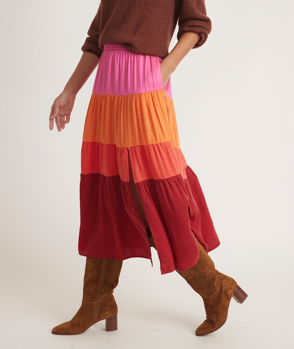 Maeve Midi Skirt in Multi Colorblock