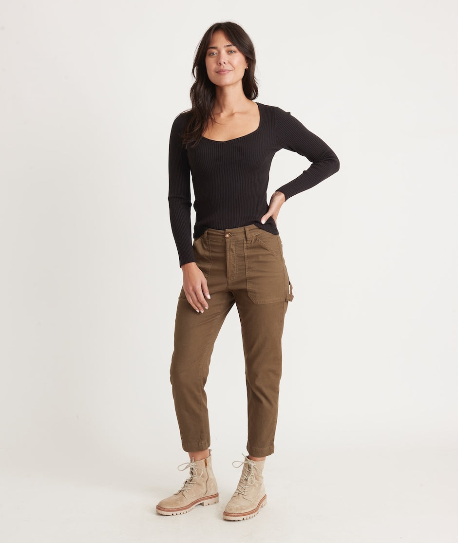 Maya Slim/Straight Utility Pant in Military Olive