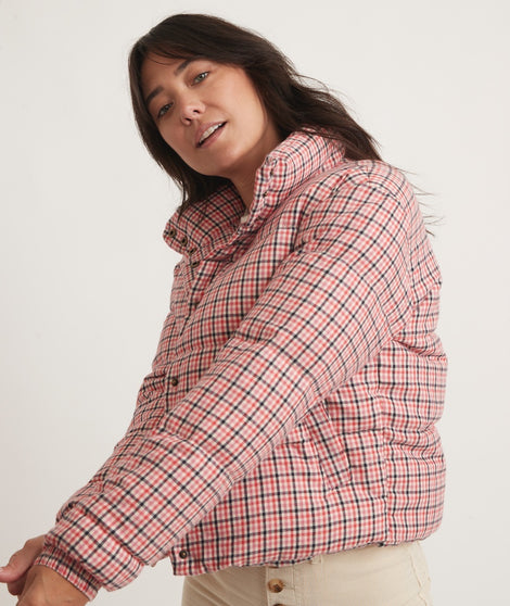 Meg Plaid Puffer Jacket in Red Plaid