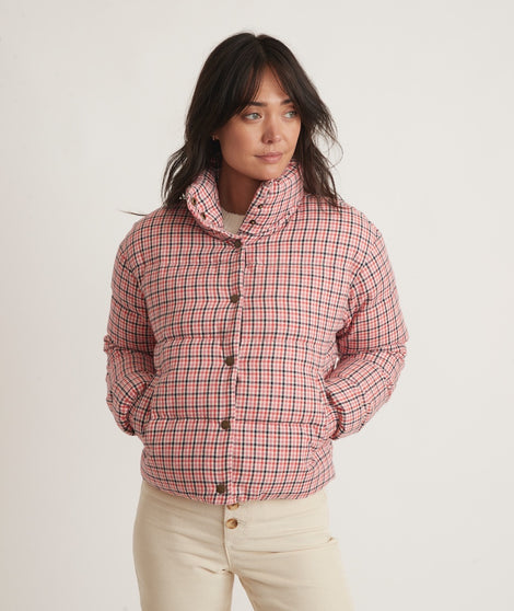 Meg Plaid Puffer Jacket in Red Plaid