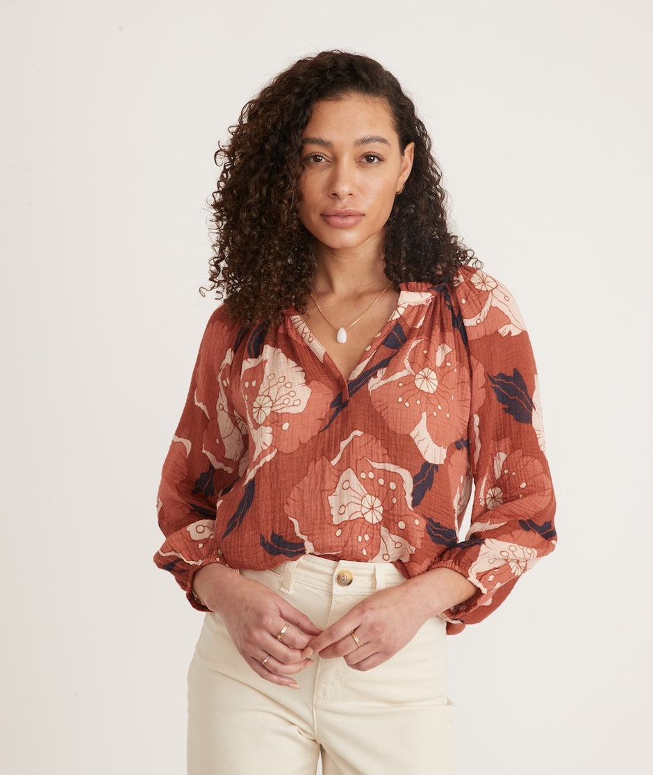 Nikki Collarless Blouse in Exploded Floral