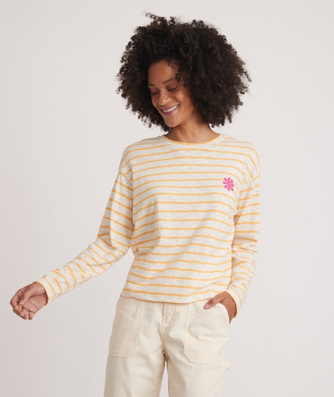 Phoebe Oversized Long Sleeve Tee in Apricot/White Stripe