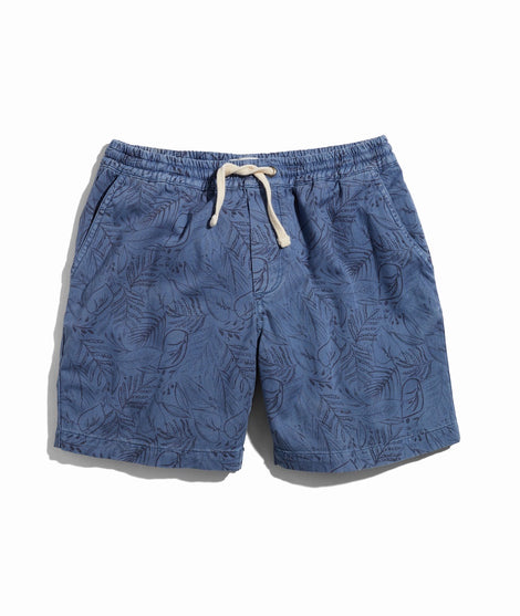 5" Saturday Canvas Short in Navy Tropical Print