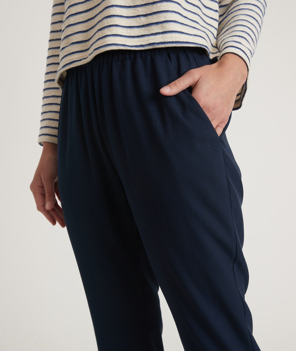 in Layer Tall and Marine Pant Petite – Re-Spun Navy Allison