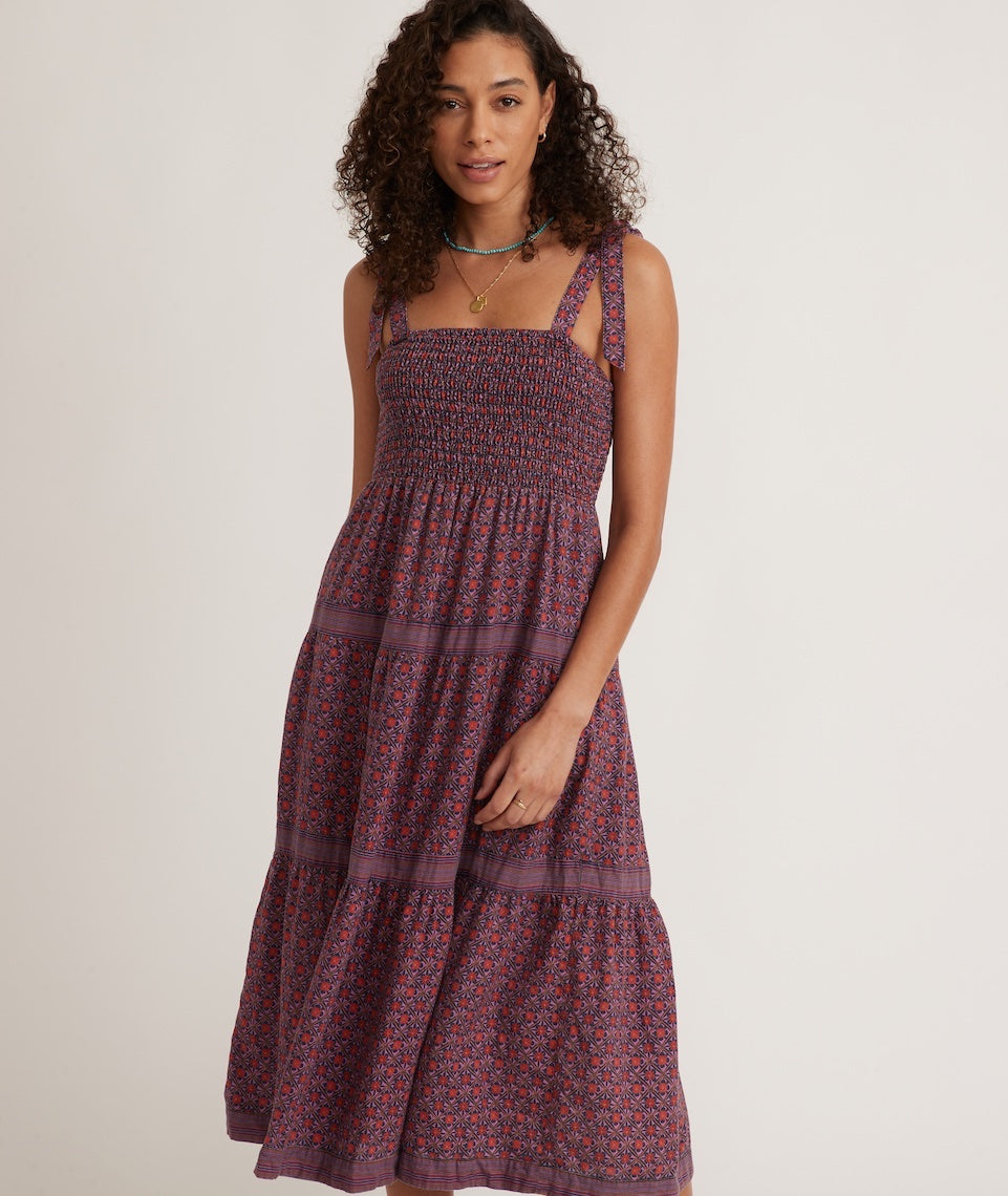 Selene Smocked Tiered Maxi Dress in Geo Floral Print – Marine Layer