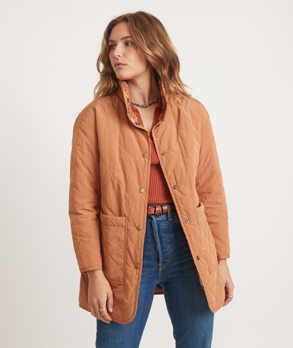 Reversible Timber Cove Quilted Jacket in Amber Brown