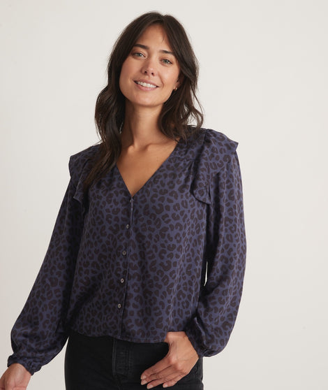 Rory Longsleeve Ruffle Blouse in Cheetah