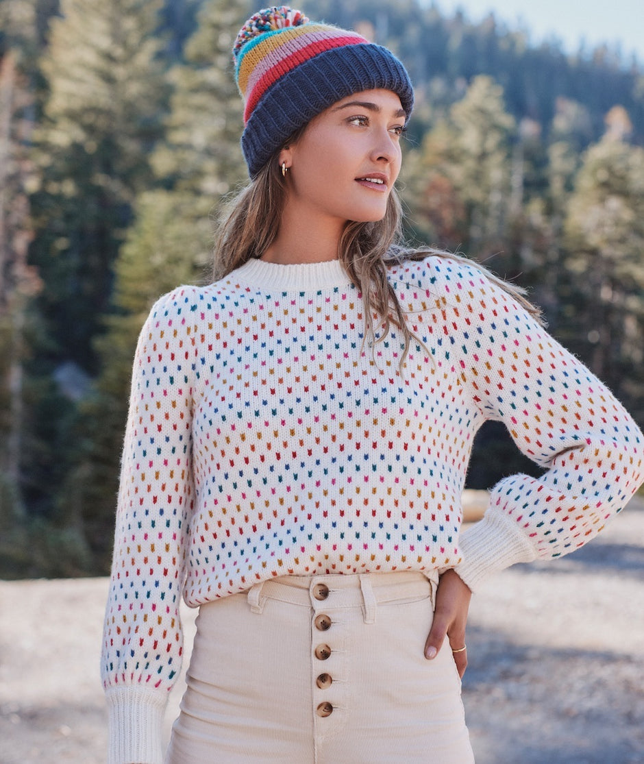 Alma Puff Sleeve Sweater in Rainbow Jacquard