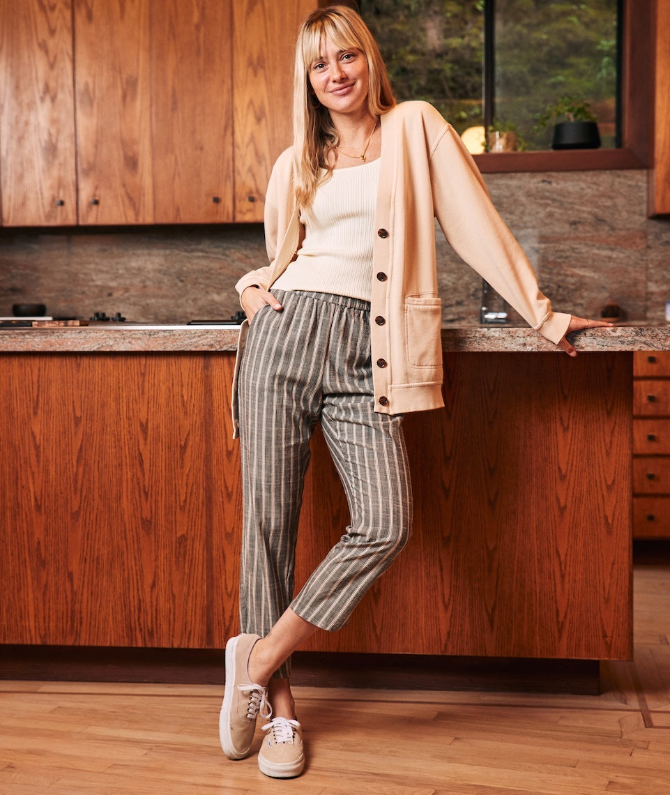 Brown and white striped pants hot sale