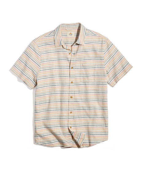 Short Sleeve Selvage Cotton Shirt in Red/Yellow/Blue Stripe