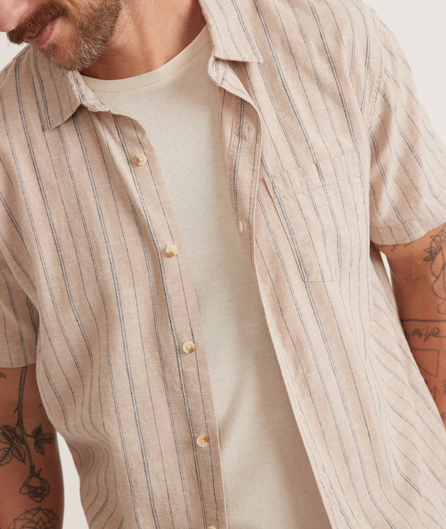 Hemp TENCEL™ Shirt in Khaki/Navy Stripe