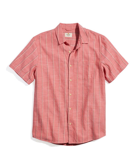 Short Sleeve Selvage Cotton Shirt in Pink Vertical Stripe