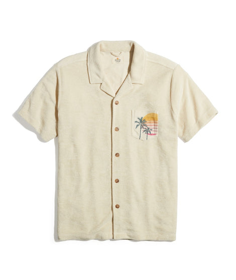 Short Sleeve Terry Out Resort Shirt in Creme Brulee Print