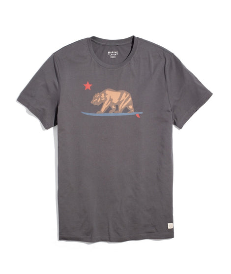 Signature Crew Graphic Tee in Faded Black Surfing Bear