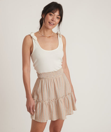 Smocked Mini Skirt in Multi Stripe