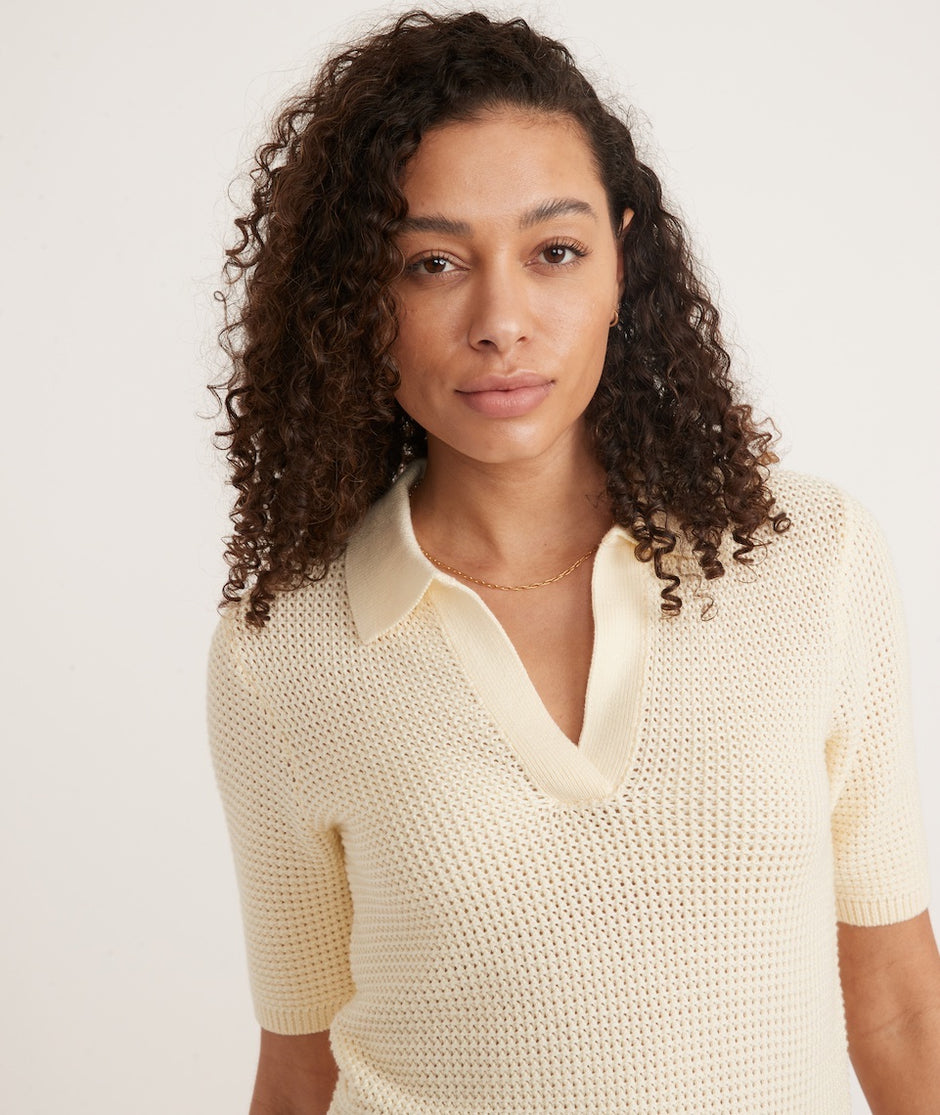 Spencer Polo Sweater in Antique White