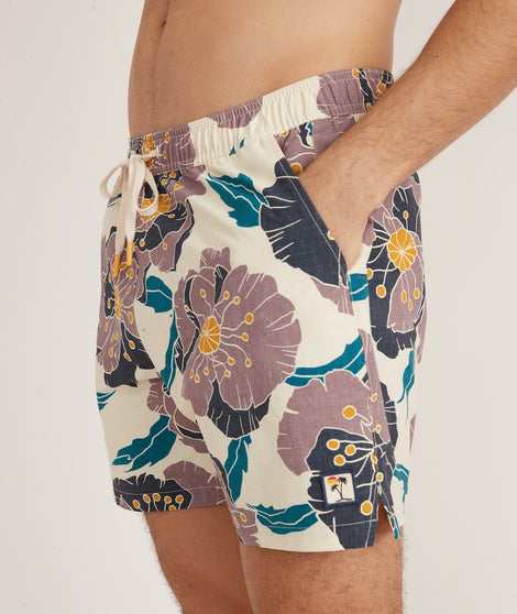 5" Swim Trunk in Purple Floral Print