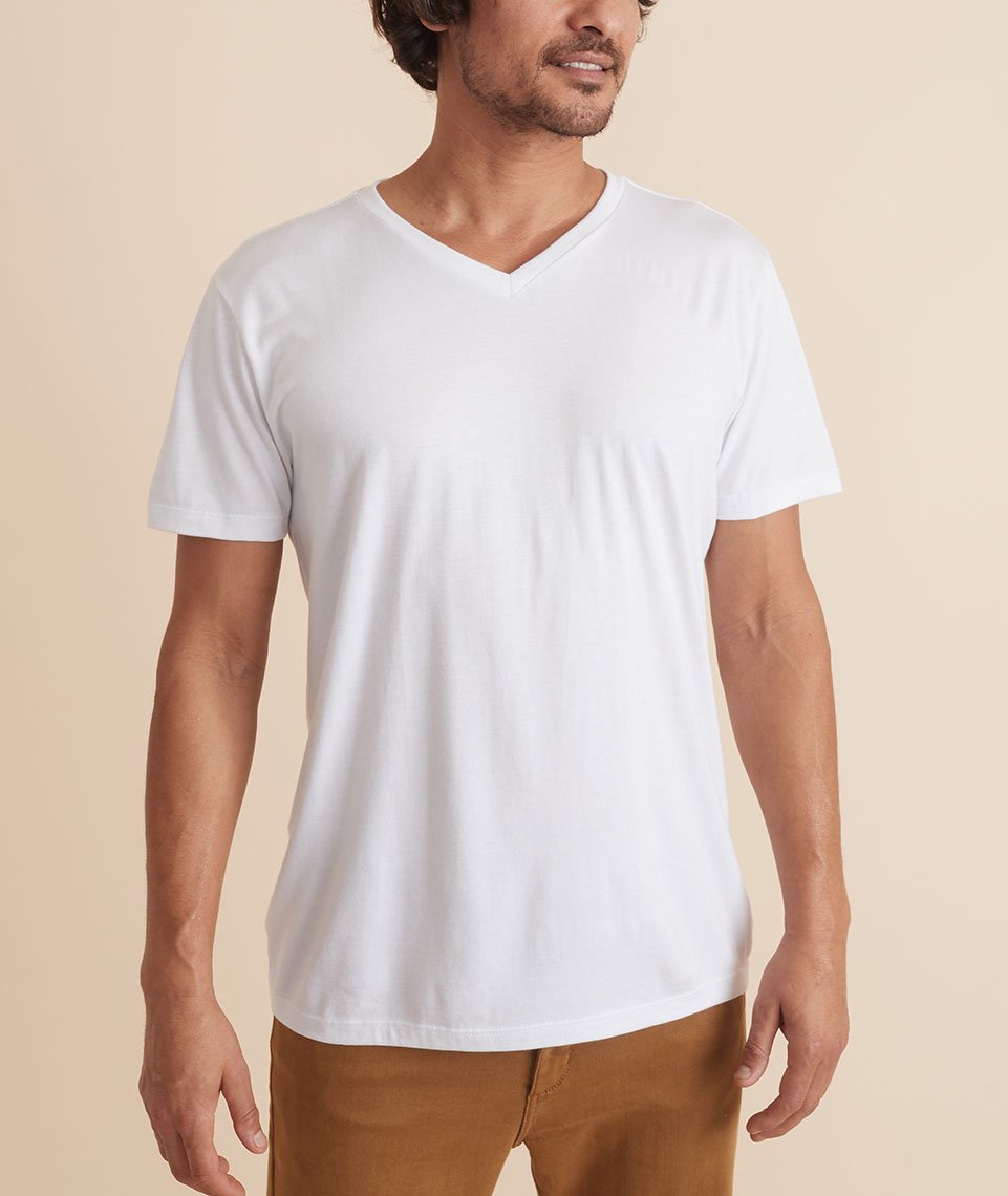 Troubled Trunk bibliotek farve Signature V-Neck Tee in Pure White – Marine Layer