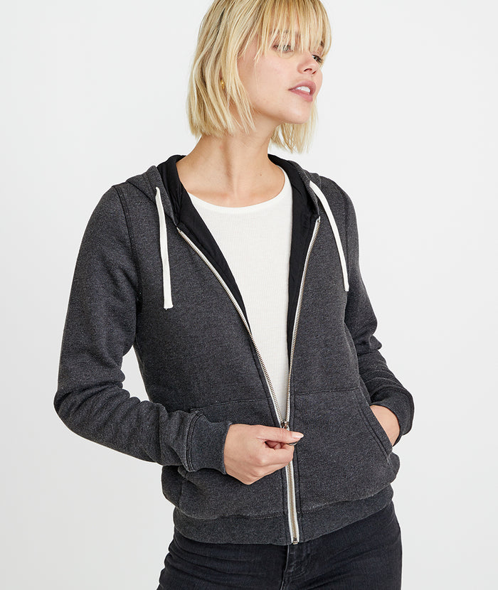 Signature Zip Lined Hoodie in Faded Black – Marine Layer