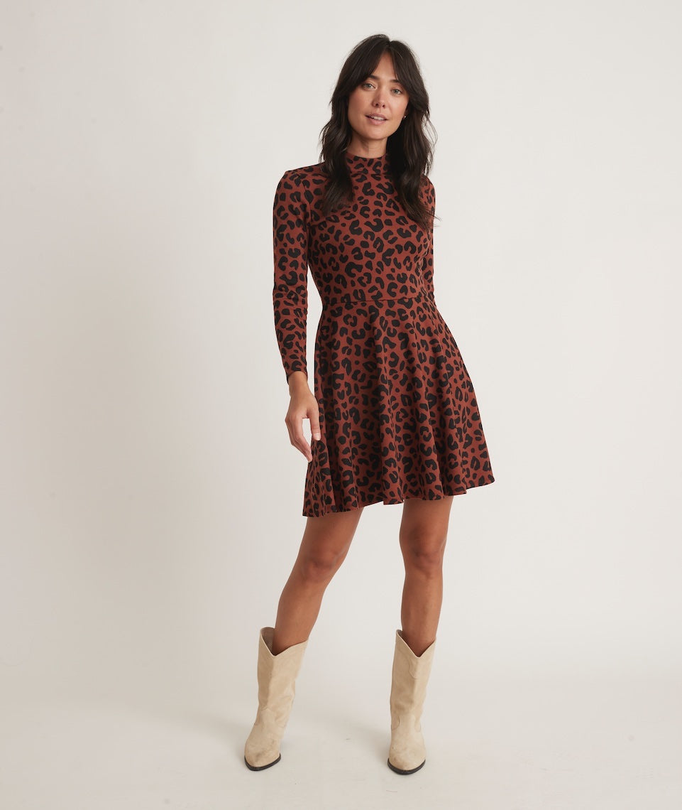 Tyra Mock Neck Mini Dress in Cheetah Marine Layer