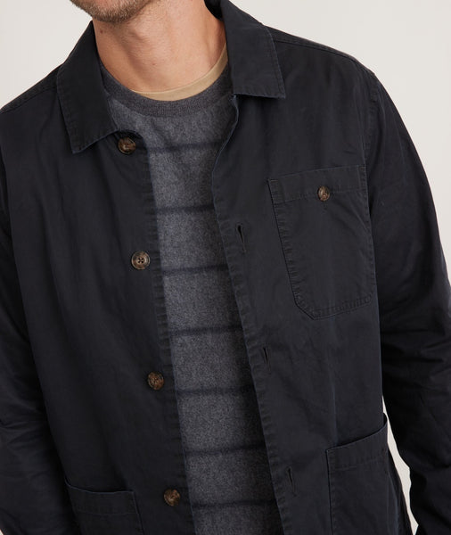 Everett Dry Wax Chore Coat in Washed Navy Marine Layer