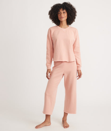 Shiloh Wide Leg Crop Sweatpant in Seashell Pink