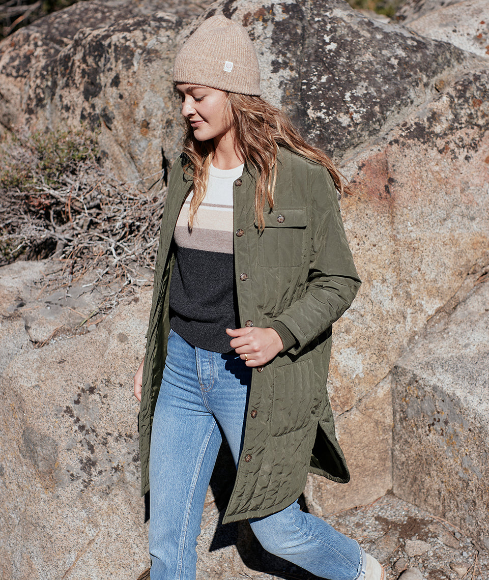Elsie Longline Quilted Coat in Olive – Marine Layer