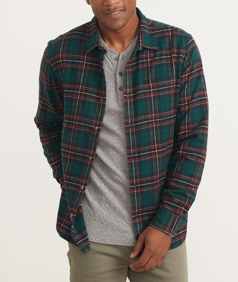 Classic Fit Long Sleeve Balboa Stretch Button Down in Green Plaid