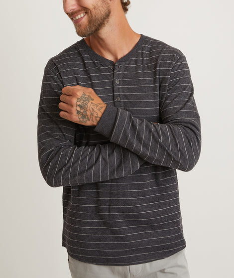 Double Knit Henley in Faded Black/White