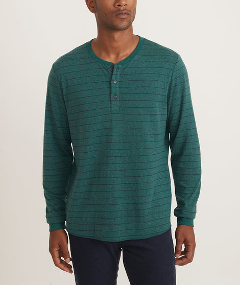 Double Knit Long Sleeve Henley in Ponderosa Pine/Navy Stripe