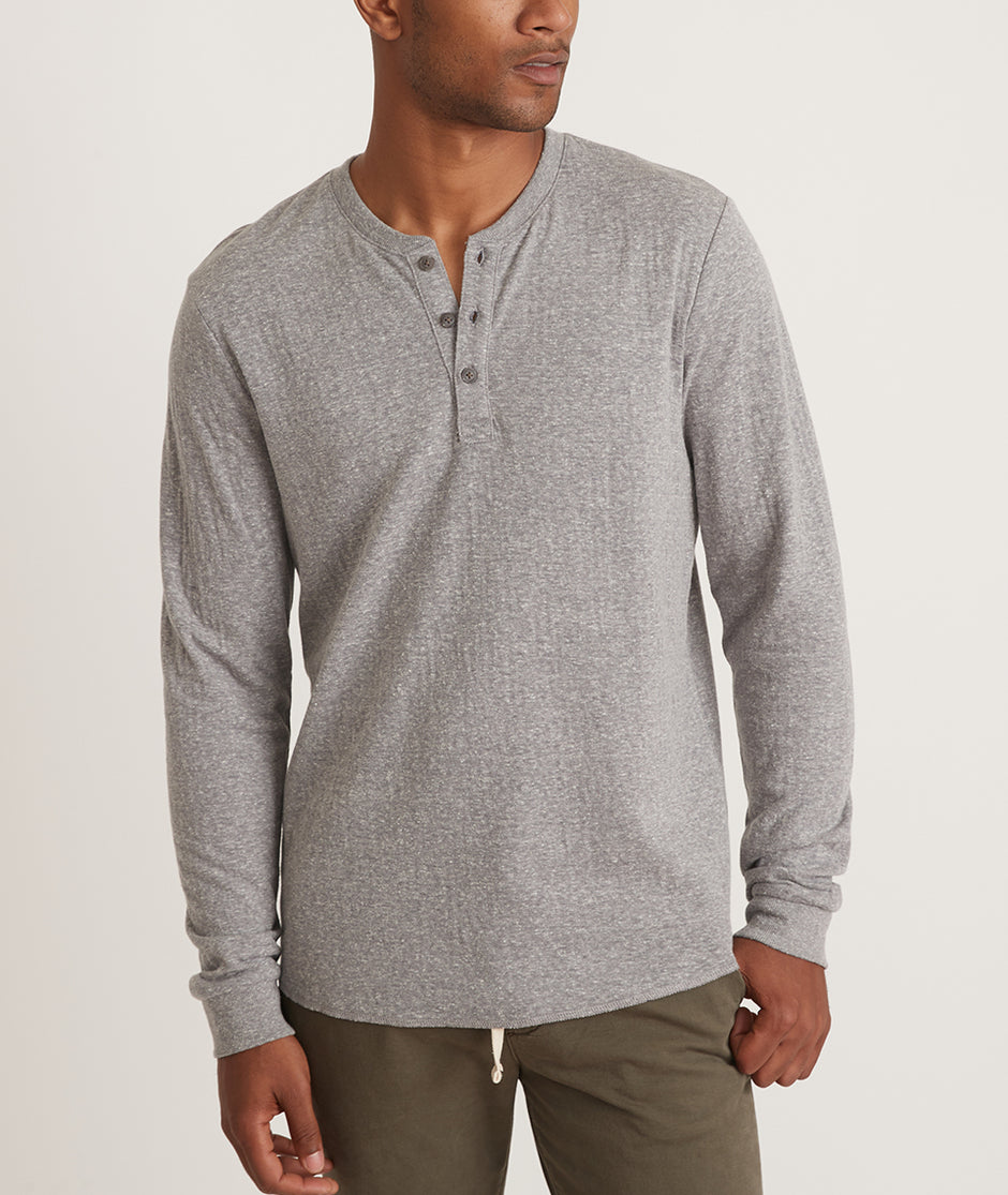 Double Knit Long Sleeve Henley in Recycled Heather Grey