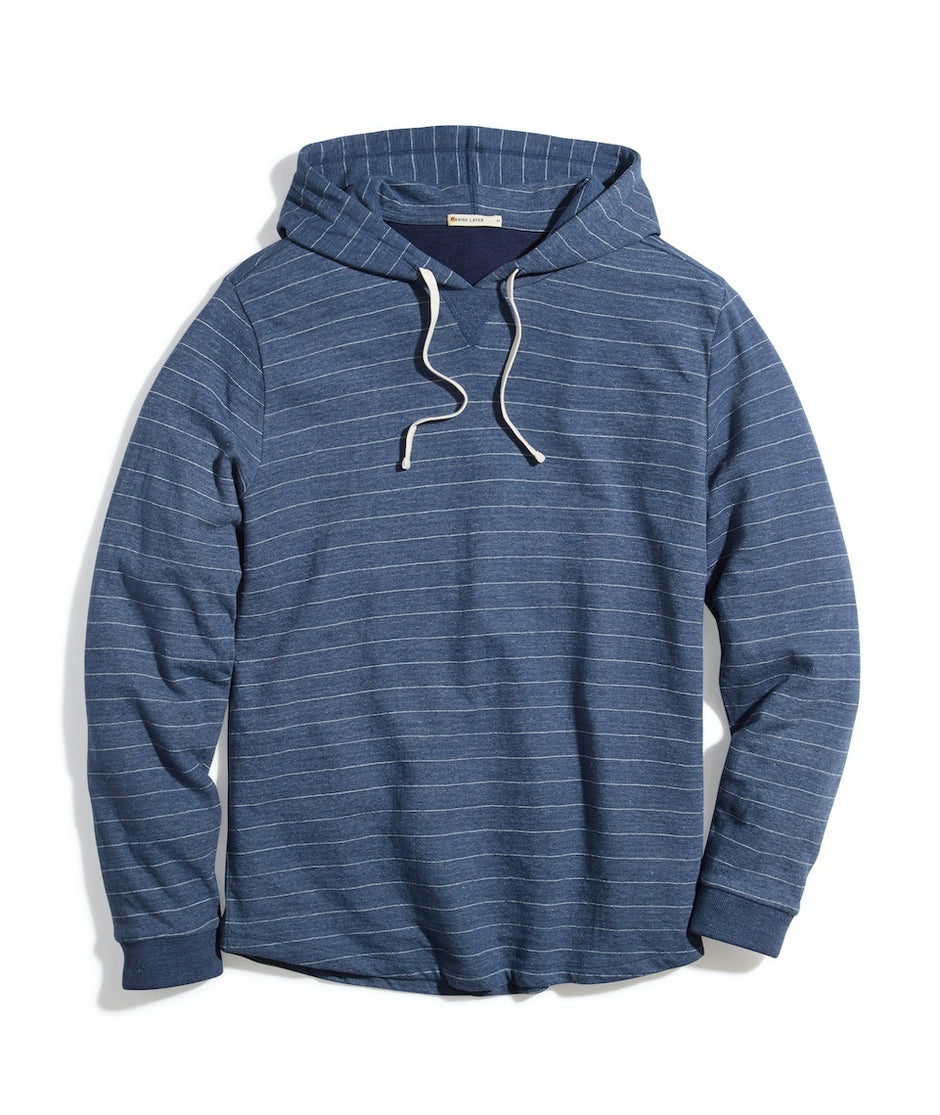 Double Knit Pullover Hoodie in Navy/White