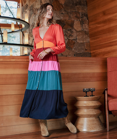 Maeve Colorblock Maxi Dress in Multi Colorblock
