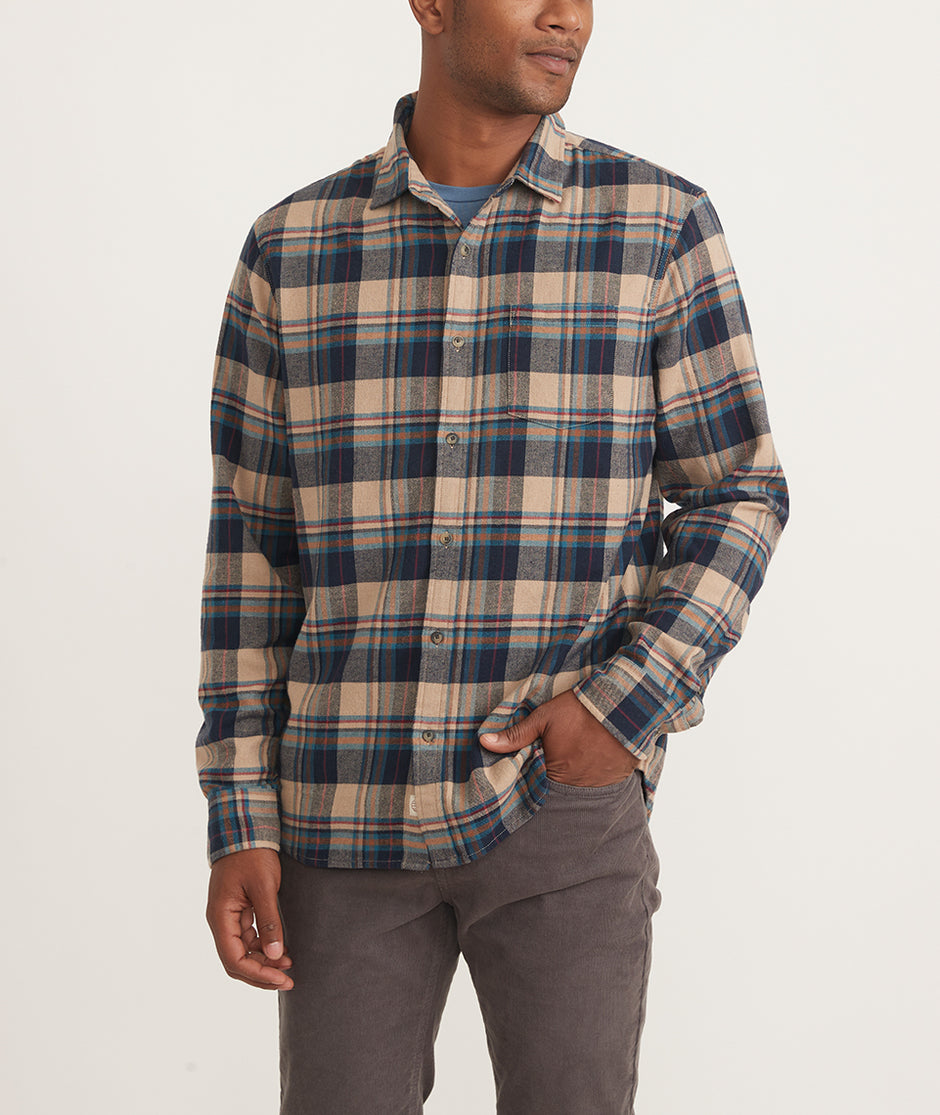 Classic Fit Long Sleeve Balboa Stretch Button Down in Oat Plaid