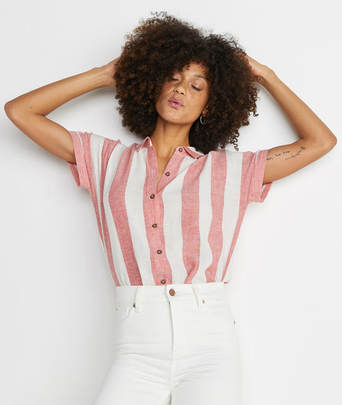 Paige Button Down in Baked Apple Stripe – Marine Layer