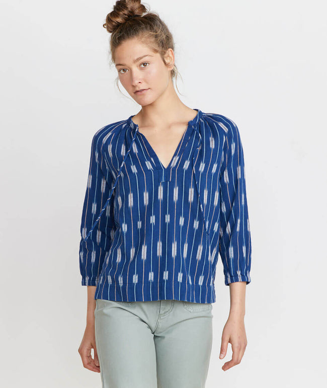 Penny Blouse in Blue Ikat – Marine Layer