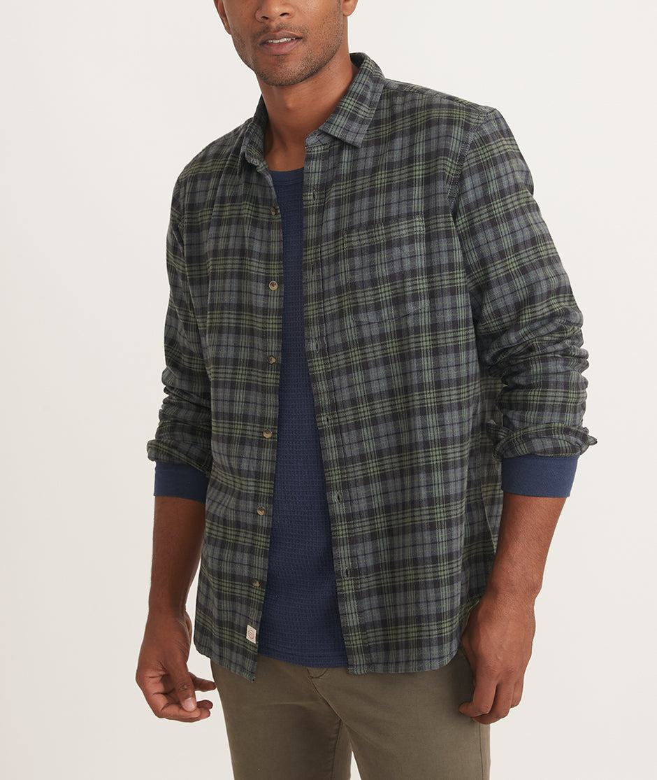 Classic Fit Long Sleeve Balboa Stretch Button Down in Light Blue/Green Plaid
