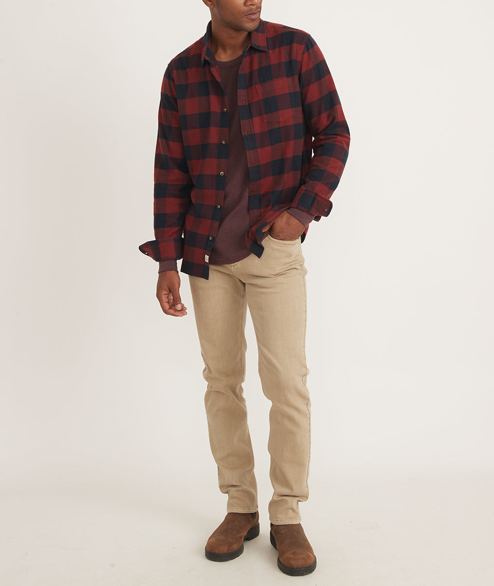 Classic Fit Long Sleeve Balboa Stretch Button Down in Navy/Red – Marine  Layer