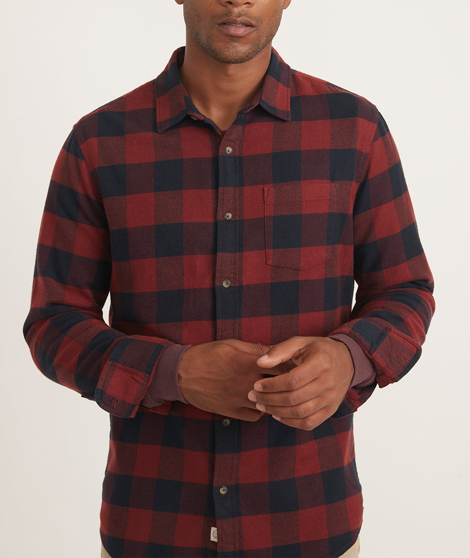 Classic Fit Long Sleeve Balboa Stretch Button Down in Navy/Red – Marine  Layer