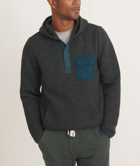 Corbet Quilted Snap Hoodie in Charcoal