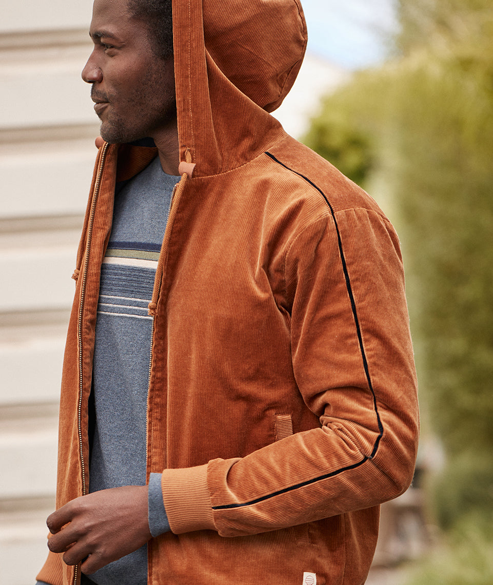 Soren Hooded Cord Jacket in Chestnut