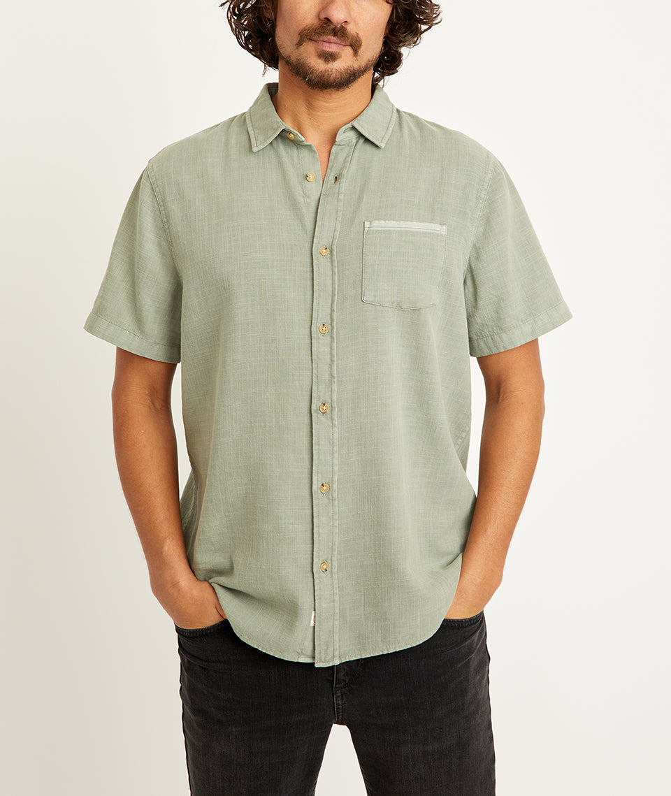 Short Sleeve Selvage Cotton Shirt in Faded Olive – Marine Layer