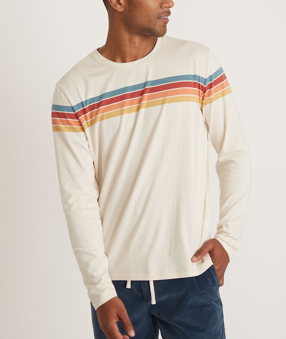 Long Sleeve Engineered Stripe Tee in Sunset Stripe