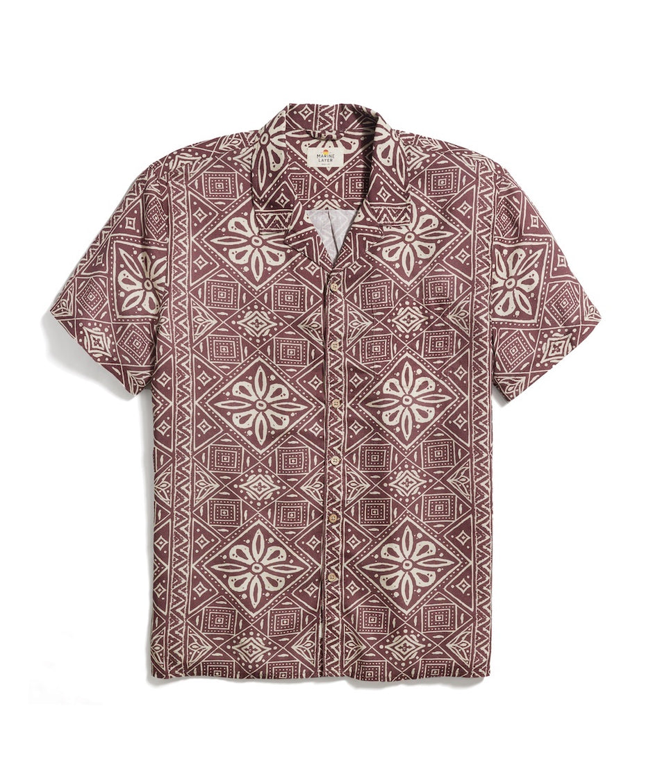 TENCEL™ Linen Resort Shirt in Brown Block Print