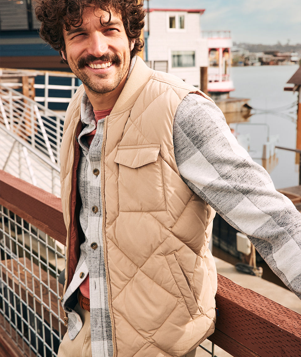 Men's Theo Reversible Puffer Vest | Tan | Medium by Marine Layer